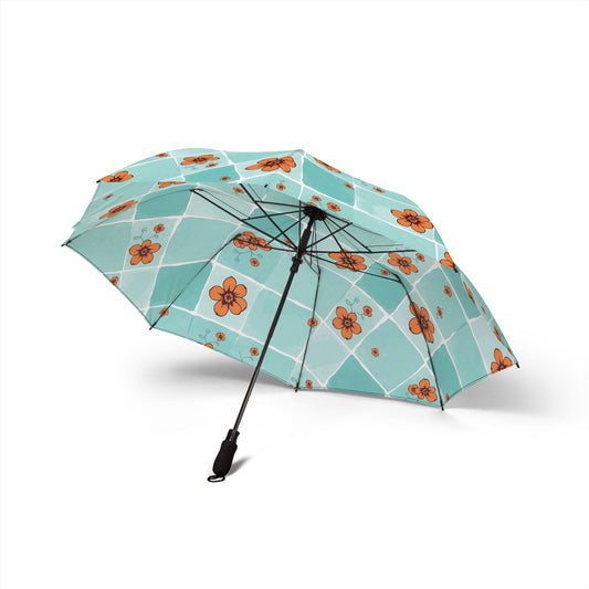 Compact Floral Tile Umbrella — Foldable Semi‑Automatic Rain Umbrella