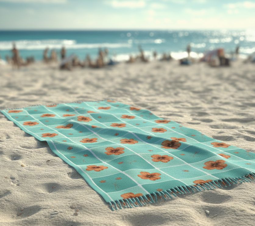 Boho Floral Beach Towel - Retro Green Fringe Turkish-Style Throw