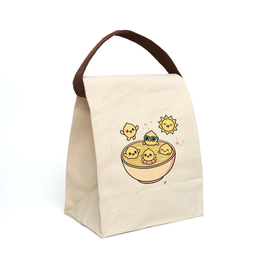 Cute Chick Bowl Canvas Lunch Bag with Strap — Kawaii Sunny Chick Tote