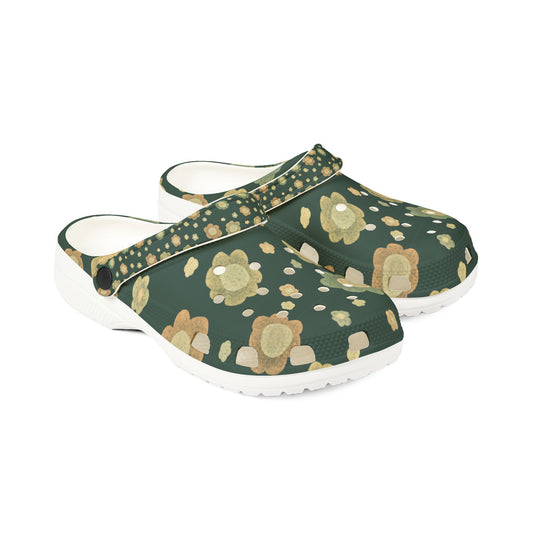 Floral Green & Orange EVA Foam Clogs — Comfortable Garden Slip-On Shoes