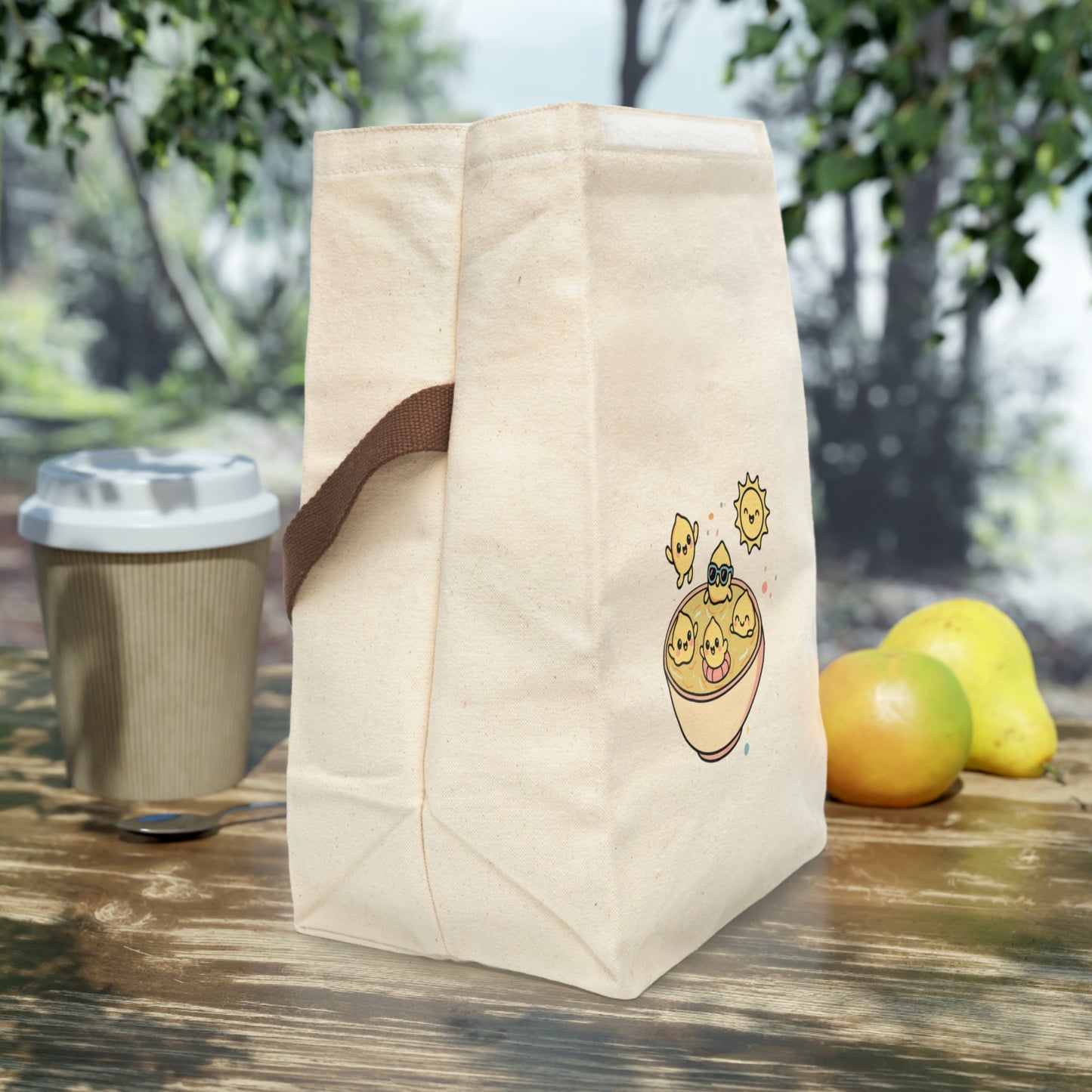 Cute Chick Bowl Canvas Lunch Bag with Strap — Kawaii Sunny Chick Tote