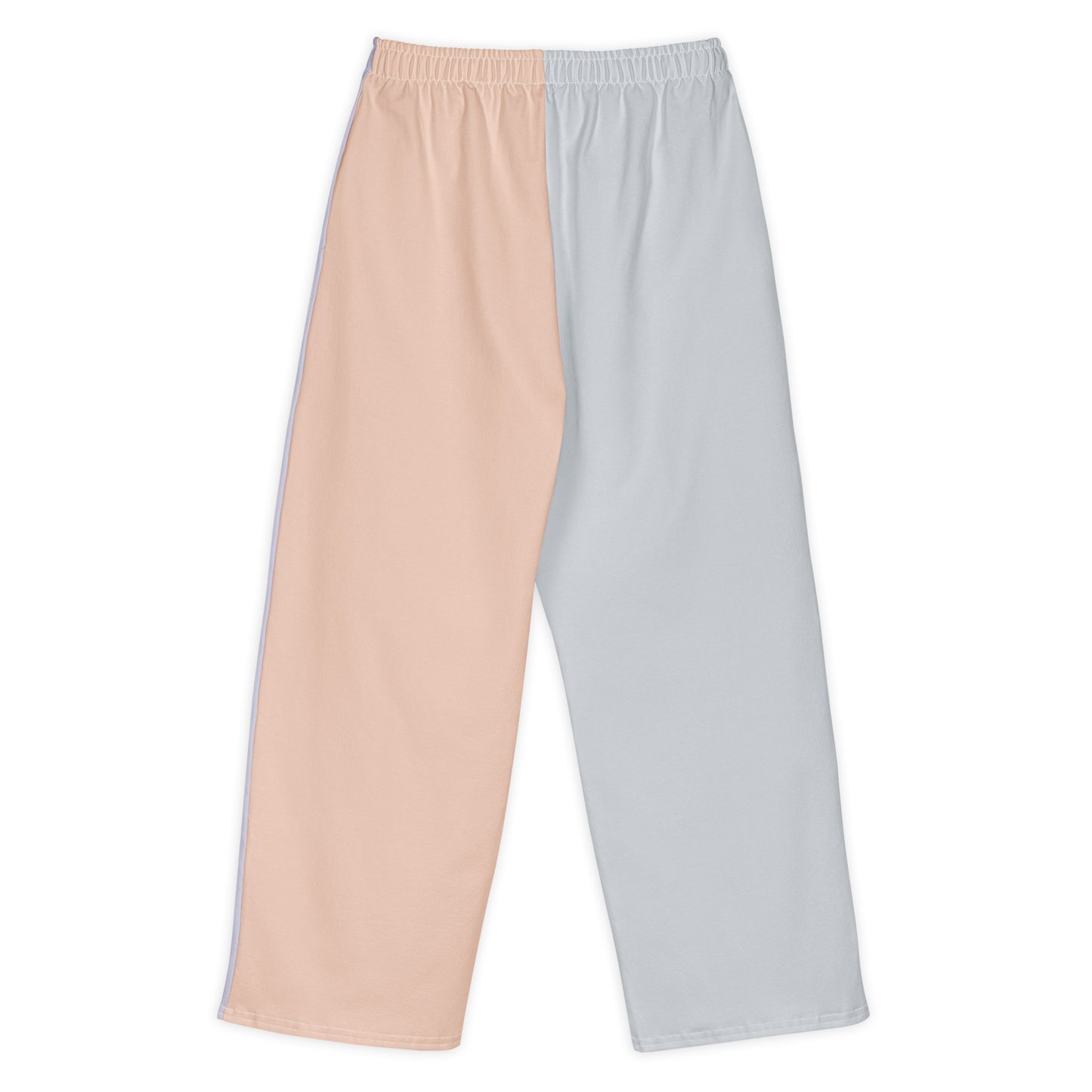 Unisex pastel print wide-leg pants with adjustable waist, wearable color study collection, Back View.