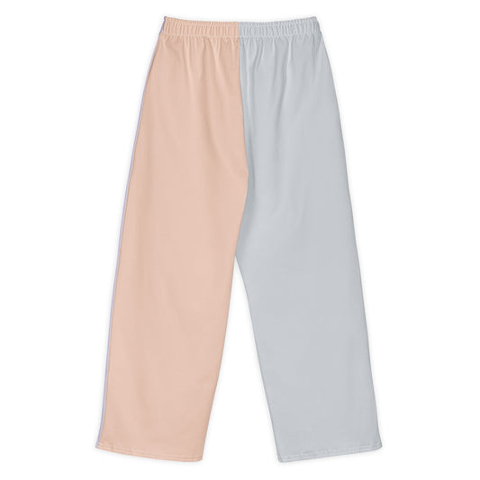 Unisex pastel print wide-leg pants with adjustable waist, wearable color study collection, Back View.
