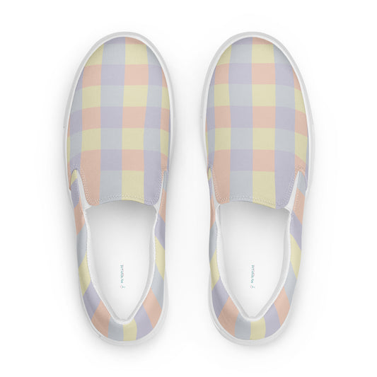 Just Color all-over print women's canvas slip-ons, wearable color study collection, top view