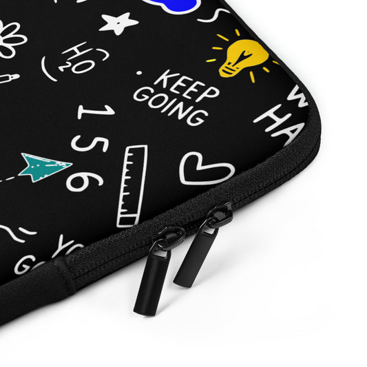 School doodle laptop sleeve — available in 13 and 15 inch sizes