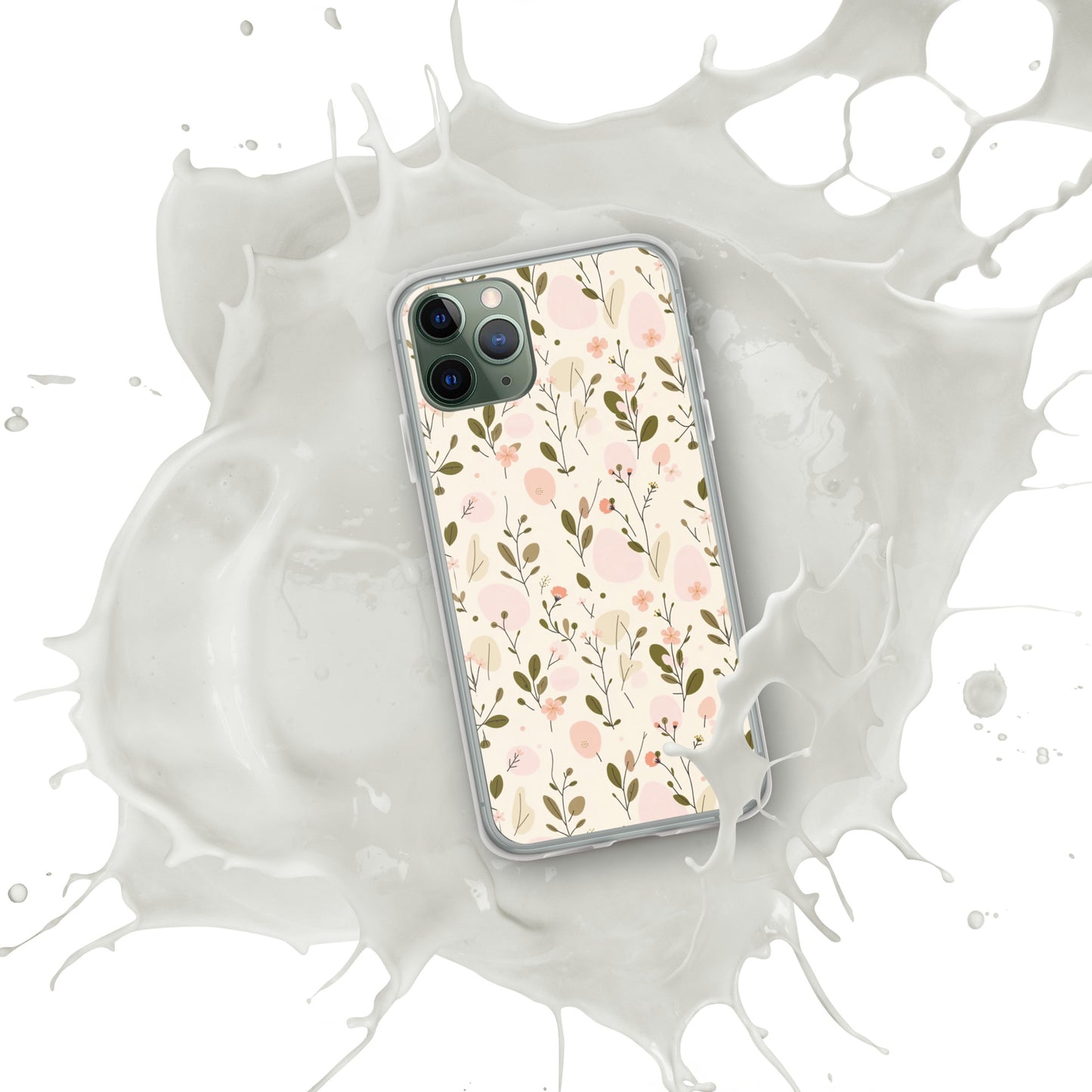 Clear iPhone case with Soft Bloom botanical floral print in peach and olive — MWL