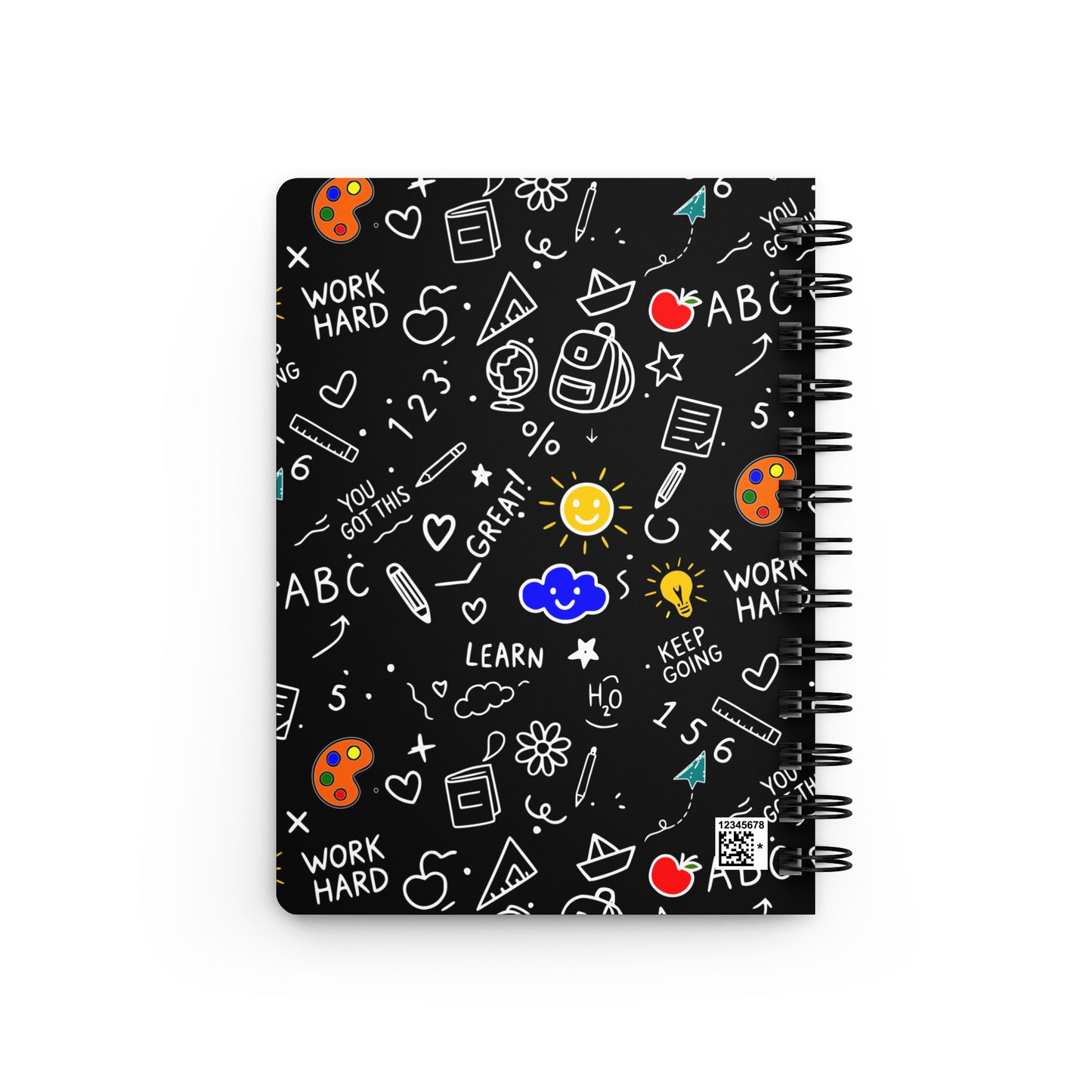 Cute illustrated spiral notebook with school doodle art — back to school gift for students and teachers, 150 lined pages