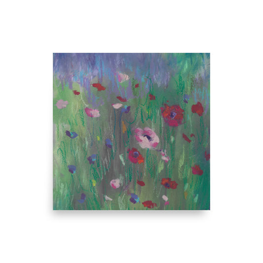 Wildflower Dreams in Pastel art poster — original hand-drawn pastel wildflower painting by artist Lena Kloper, museum-quality matte print