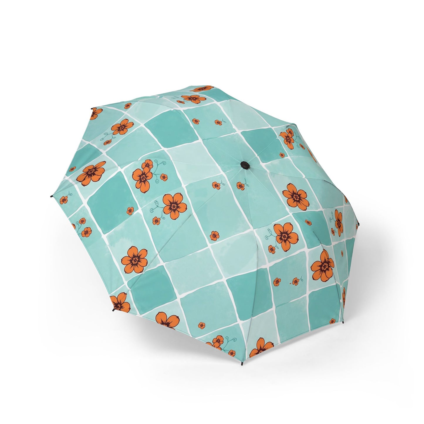 Compact Floral Tile Umbrella — Foldable Semi‑Automatic Rain Umbrella