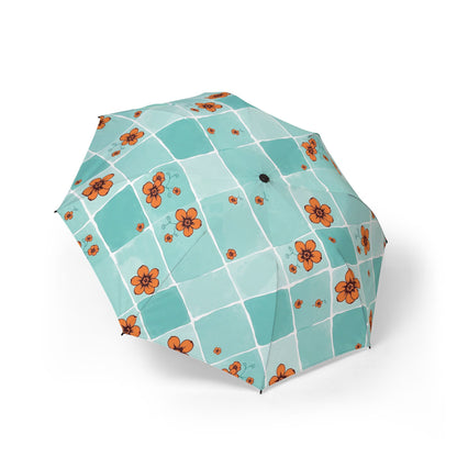 Compact Floral Tile Umbrella — Foldable Semi‑Automatic Rain Umbrella
