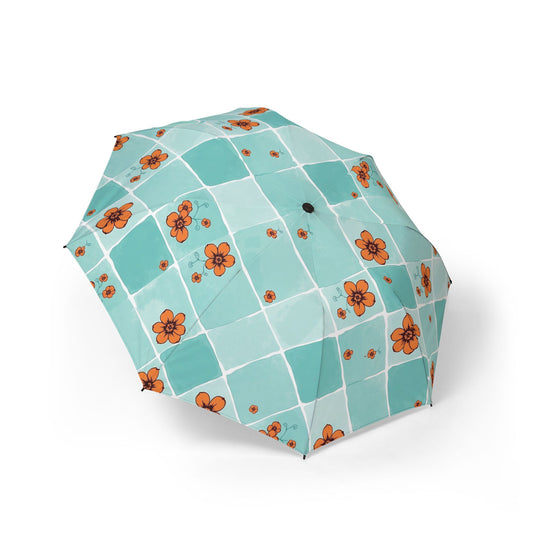 Compact Floral Tile Umbrella — Foldable Semi‑Automatic Rain Umbrella