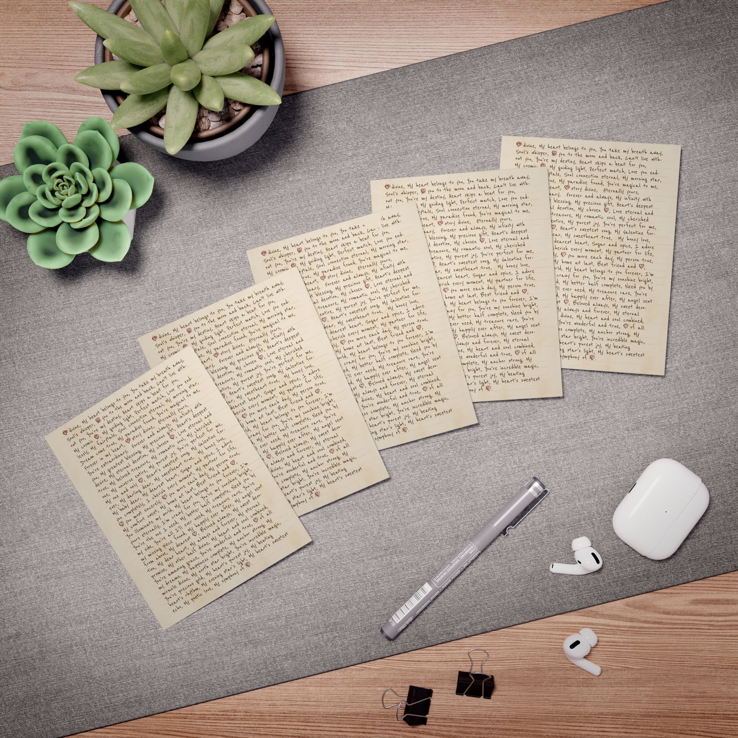 Vintage Handwritten  love Letter Greeting Cards — 5-Pack Blank Note Cards