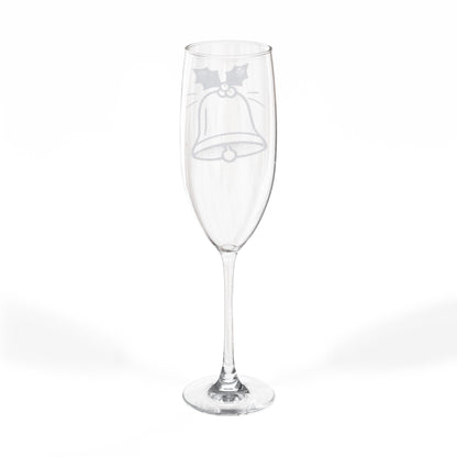 Engraved Champagne Flute – Holiday Bell Design, 8 oz