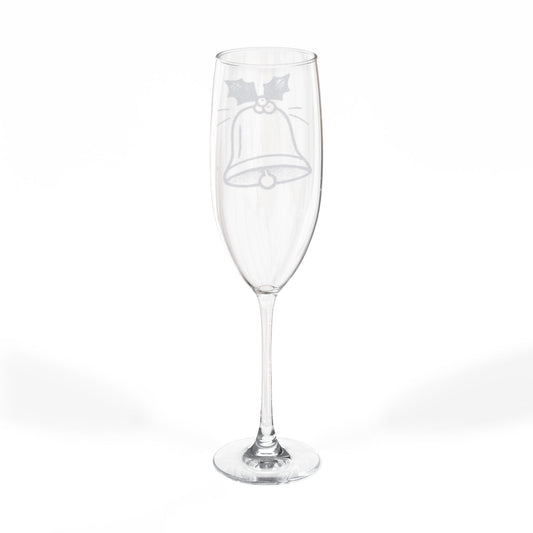 Engraved Champagne Flute – Holiday Bell Design, 8 oz