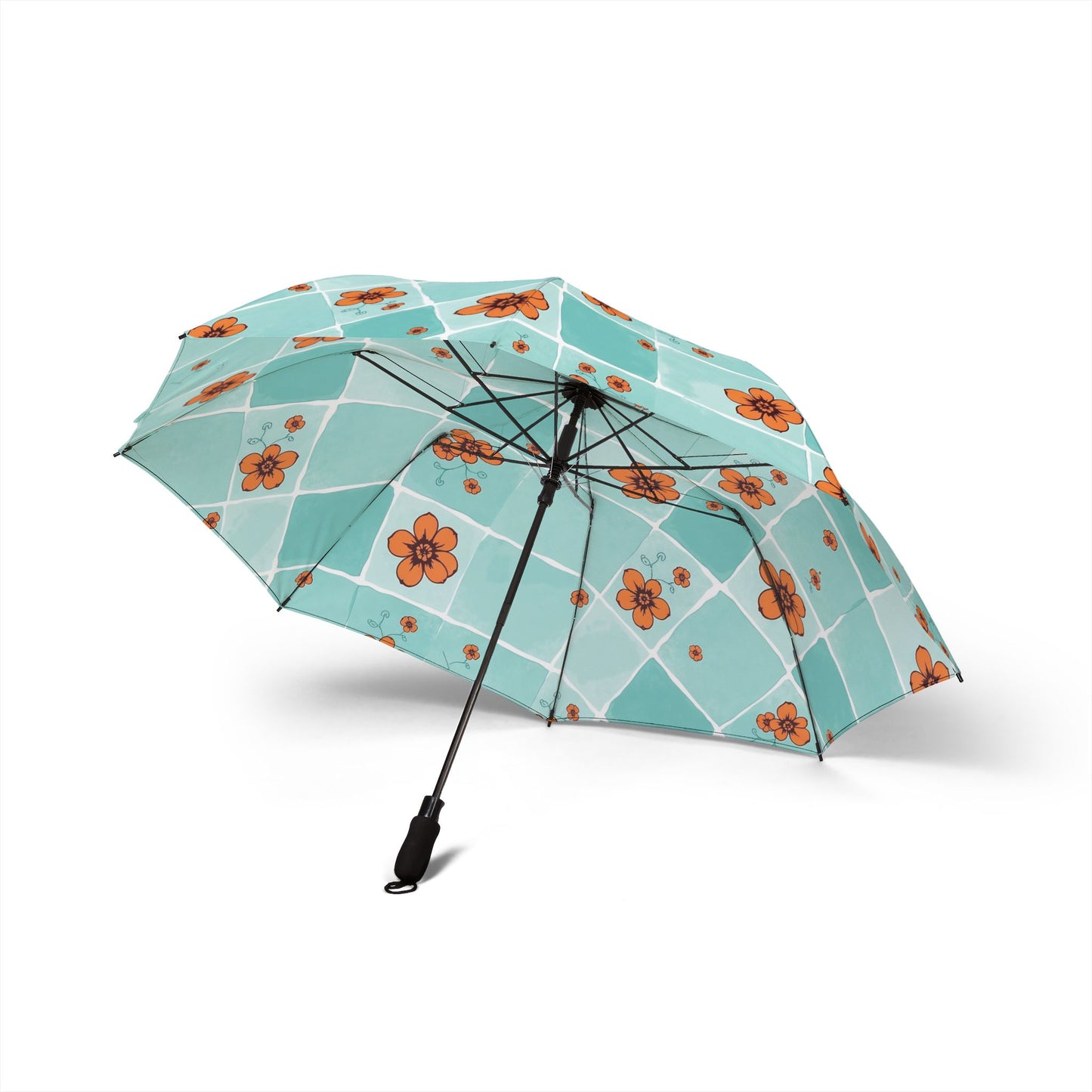 Compact Floral Tile Umbrella — Foldable Semi‑Automatic Rain Umbrella