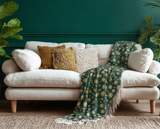 Floral Sherpa Blanket — Cozy Vintage Green Flower Throw