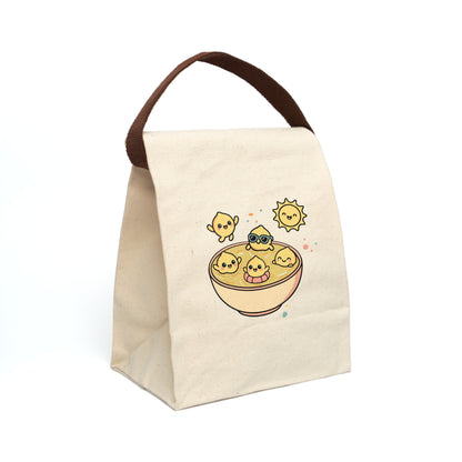 Cute Chick Bowl Canvas Lunch Bag with Strap — Kawaii Sunny Chick Tote