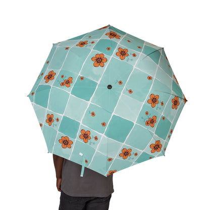Compact Floral Tile Umbrella — Foldable Semi‑Automatic Rain Umbrella