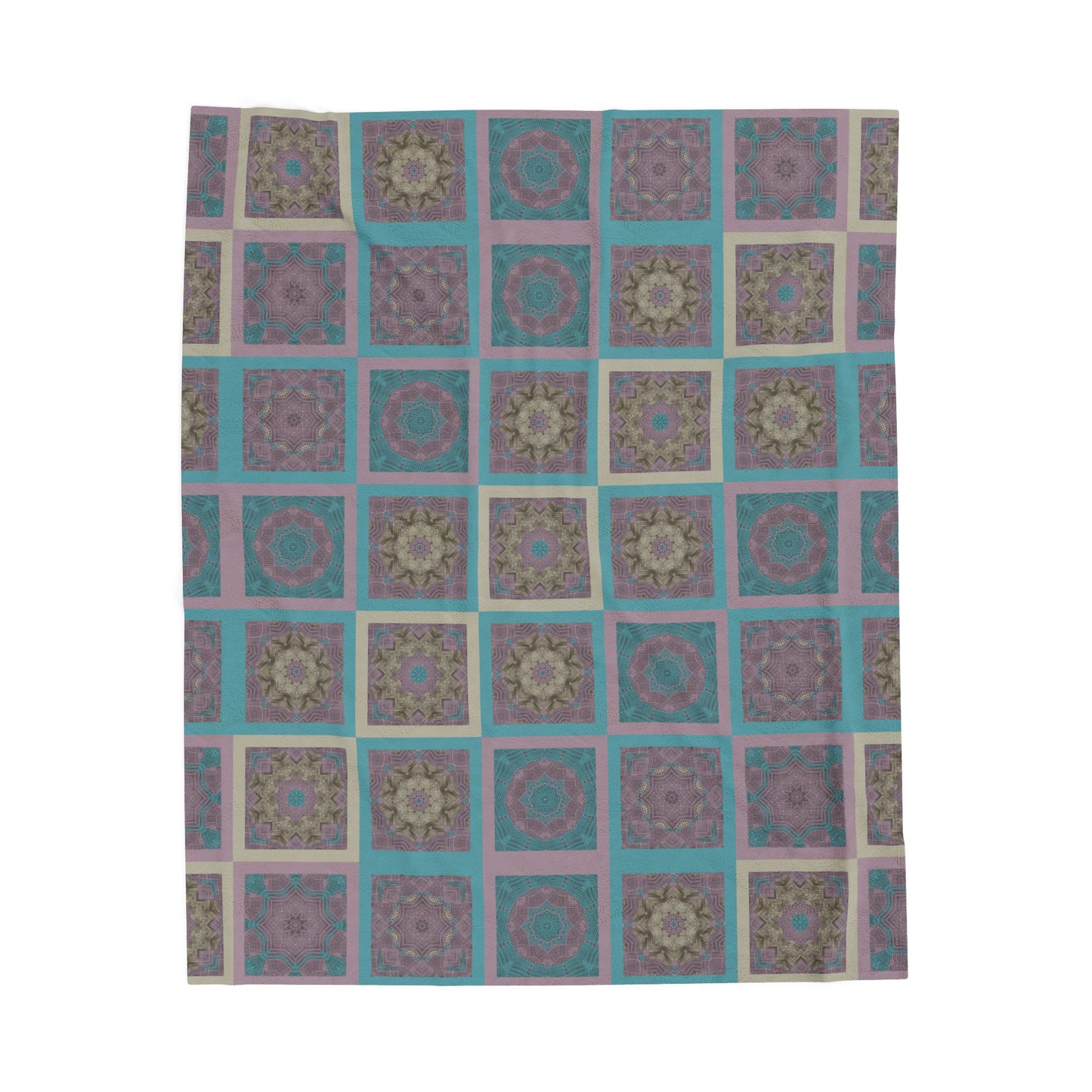 Turquoise Mosaic Velveteen Plush Blanket – Soft Geometric Boho Throw