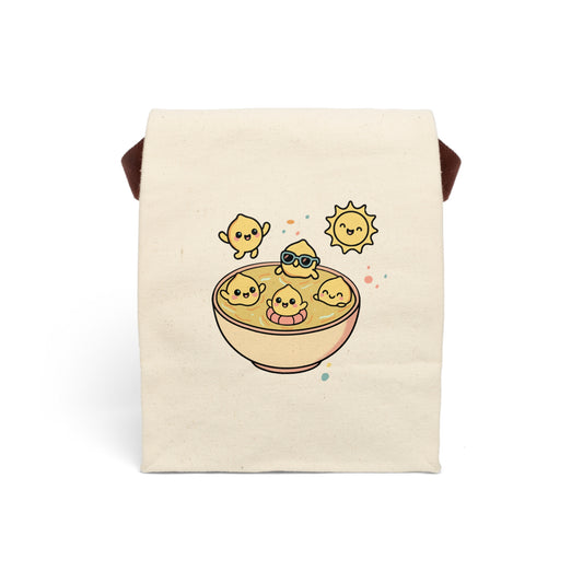 Cute Chick Bowl Canvas Lunch Bag with Strap — Kawaii Sunny Chick Tote