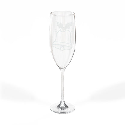 Engraved Champagne Flute – Holiday Bell Design, 8 oz