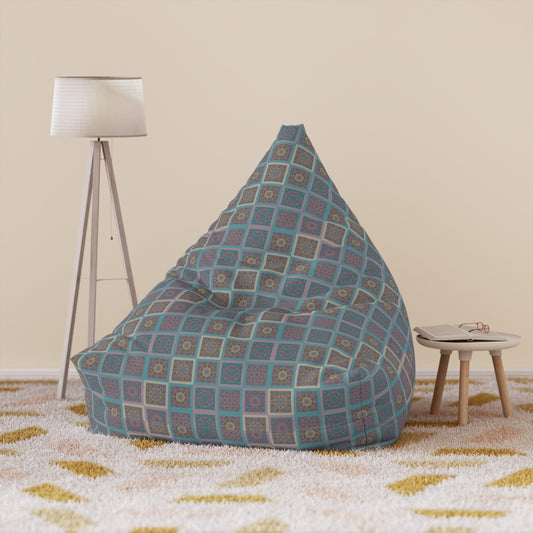 Bohemian Kaleidoscope Bean Bag Cover — Teal Mandala Patchwork