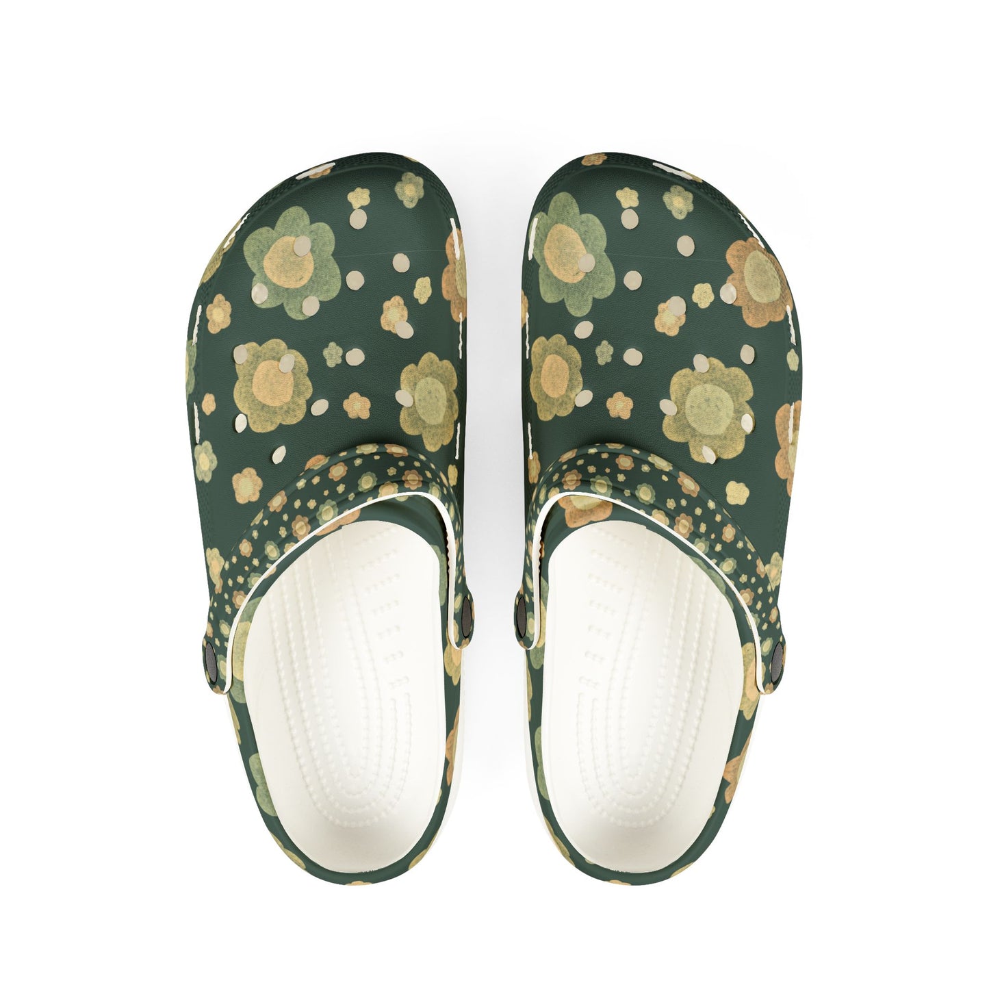 Floral Green & Orange EVA Foam Clogs — Comfortable Garden Slip-On Shoes