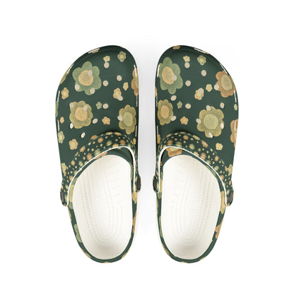 Floral Green & Orange EVA Foam Clogs — Comfortable Garden Slip-On Shoes