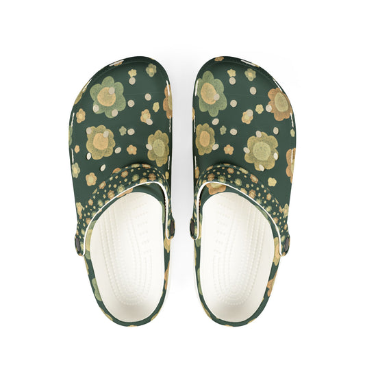Floral Green & Orange EVA Foam Clogs — Comfortable Garden Slip-On Shoes