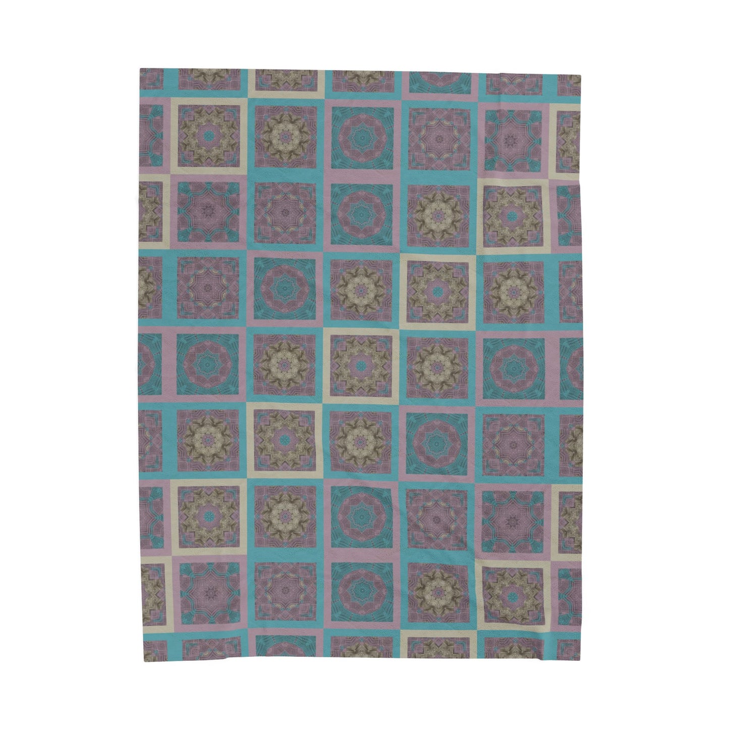 Turquoise Mosaic Velveteen Plush Blanket – Soft Geometric Boho Throw
