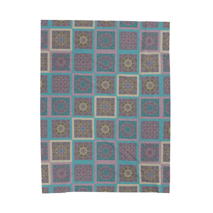 Turquoise Mosaic Velveteen Plush Blanket – Soft Geometric Boho Throw