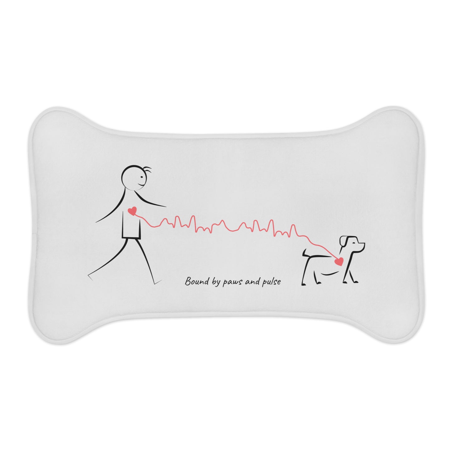 Minimalist pet feeding mat with the Bound by Paws and Pulse illustration — bone-shaped, memory foam, non-slip, designed for dog dads.