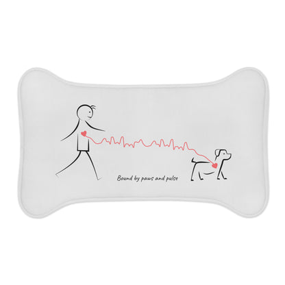 Minimalist pet feeding mat with the Bound by Paws and Pulse illustration — bone-shaped, memory foam, non-slip, designed for dog dads.