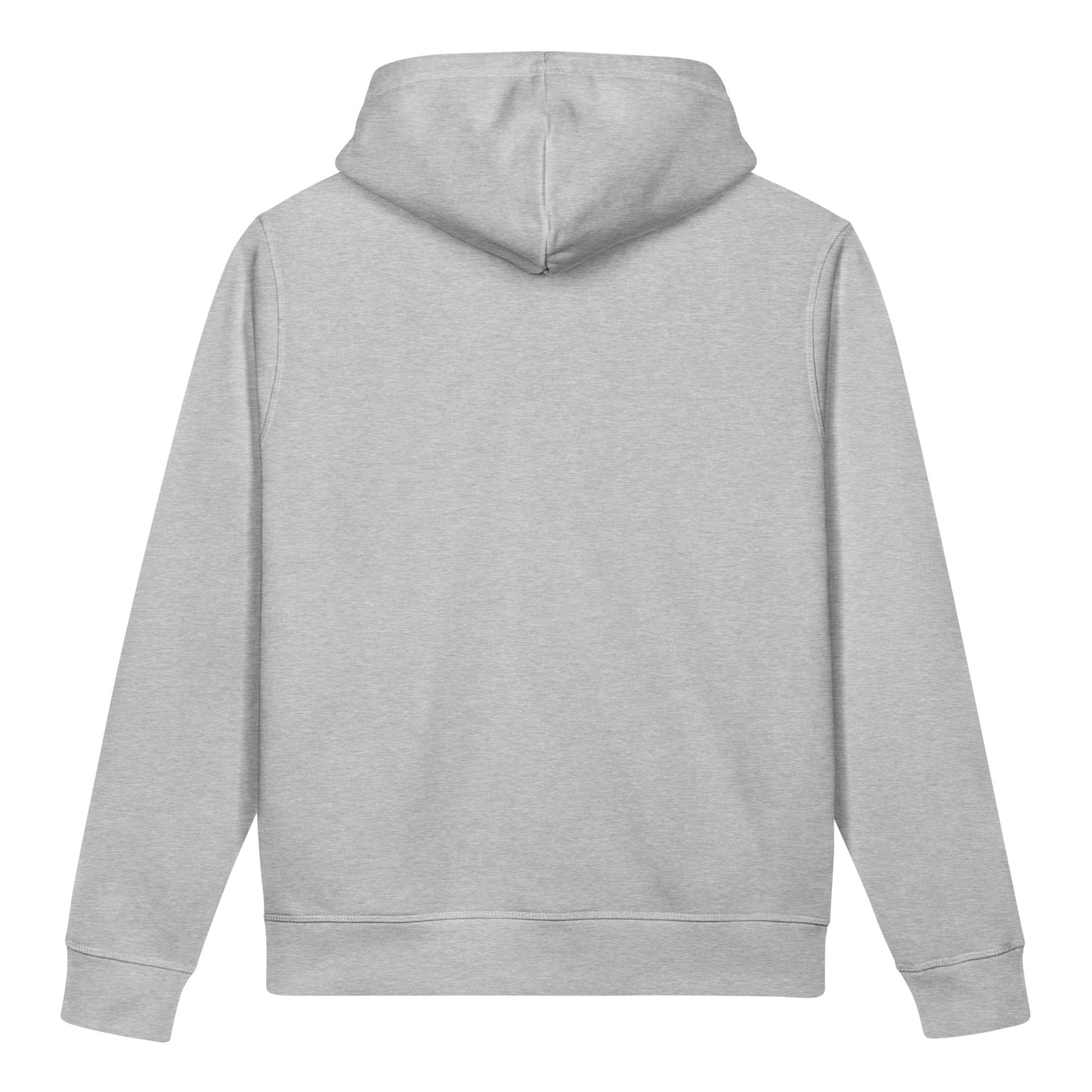 the organic pocket hoodie, back view, grey color