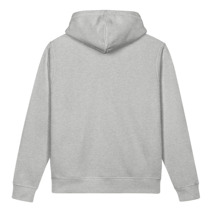the organic pocket hoodie, back view, grey color