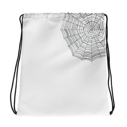 drawstring bag — black ink graphic with spider hidden in the design