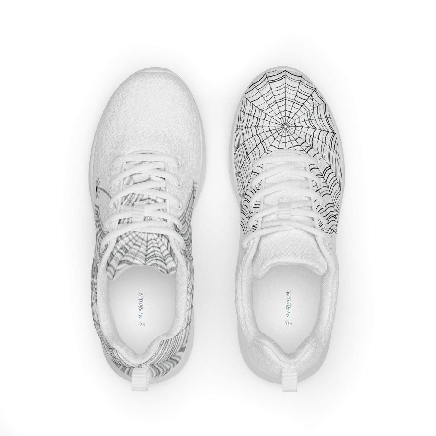 Spider web print athletic sneakers — bold black and white graphic shoes, MWL Find the Spider collection