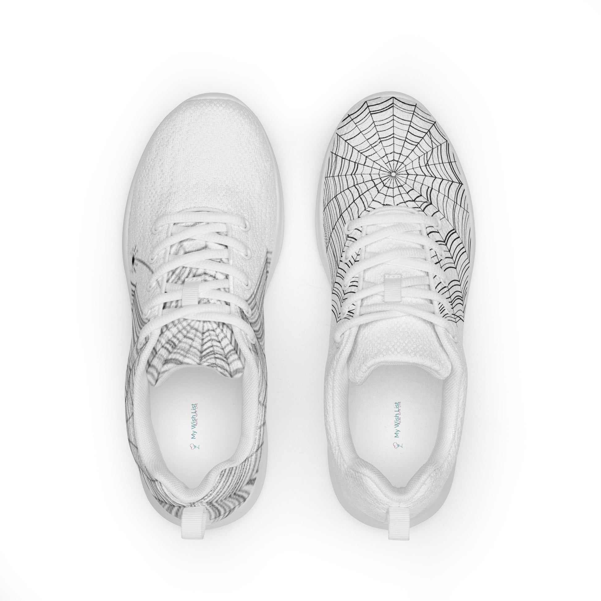 Spider web print athletic sneakers — bold black and white graphic shoes, MWL Find the Spider collection