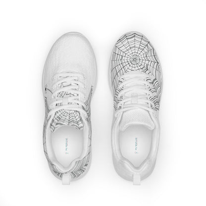 Spider web print athletic sneakers — bold black and white graphic shoes, MWL Find the Spider collection