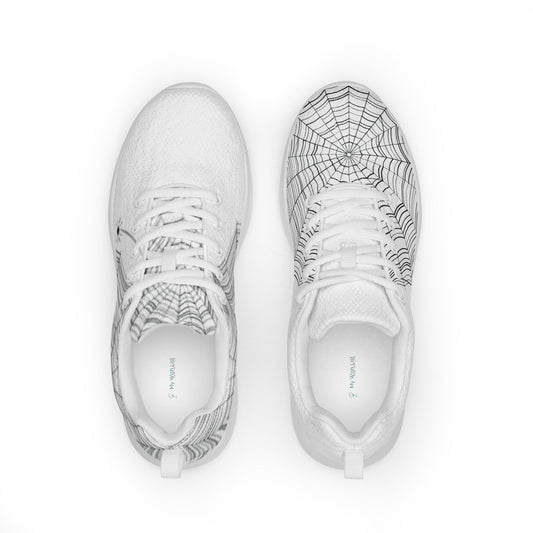 Spider web print athletic sneakers — bold black and white graphic shoes, MWL Find the Spider collection