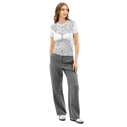 Spider web graphic cotton tee — black and white print on soft women's t-shirt, MWL Find the Spider collection