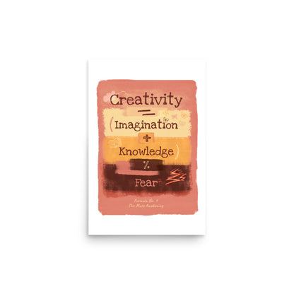 Illustrated creativity law poster with playful icons and math formula, museum-quality matte print