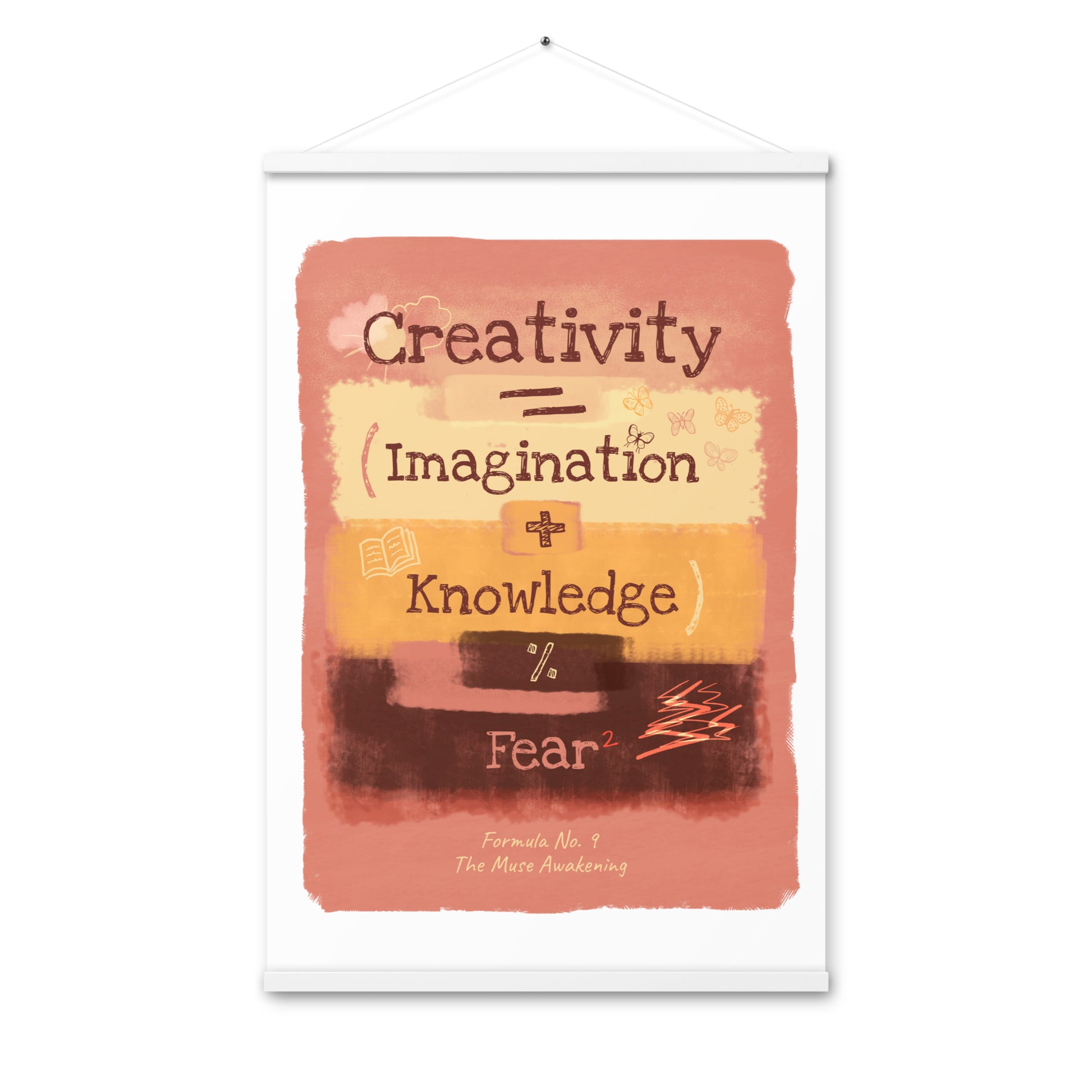 Illustrated creativity law print on matte paper with Baltic wood hangers and matching string