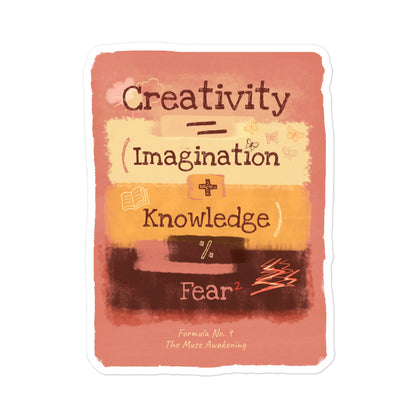 Creativity formula vinyl sticker — illustrated equation art sticker in retro warm tones for laptop or notebook