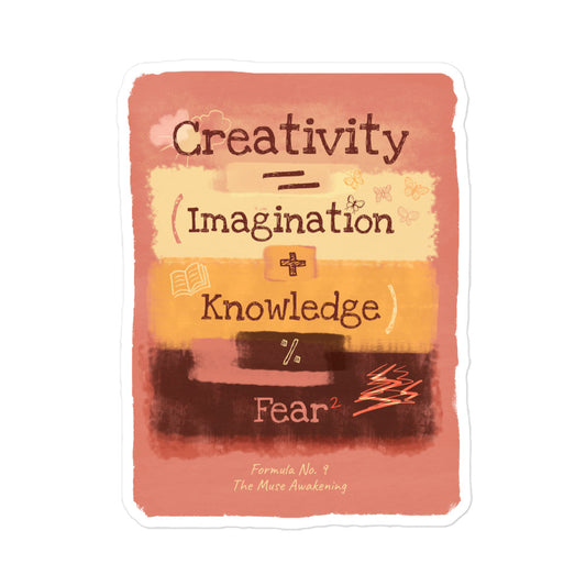 Creativity formula vinyl sticker — illustrated equation art sticker in retro warm tones for laptop or notebook