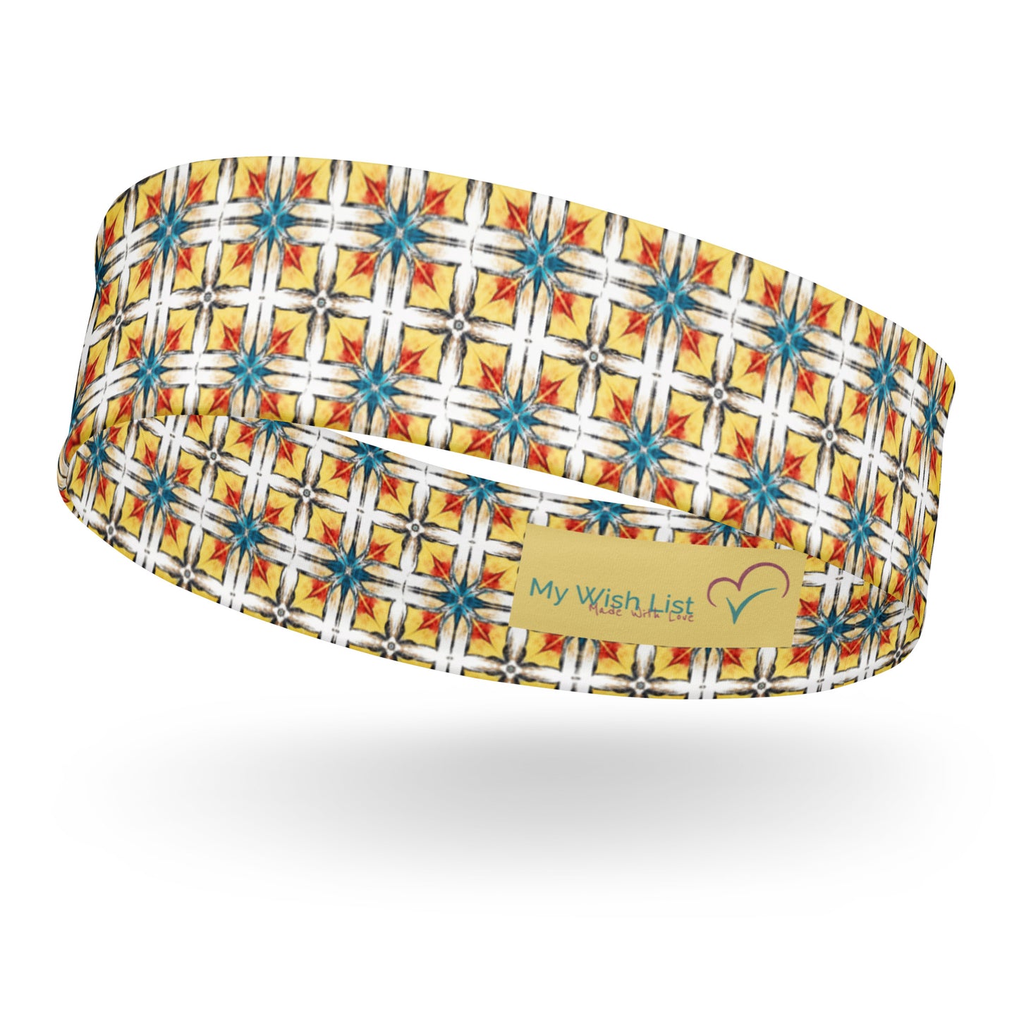 Fuego & Flow stretchy moisture-wicking headband, retro tile pattern, size M and L