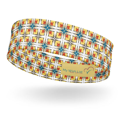Fuego & Flow stretchy moisture-wicking headband, retro tile pattern, size M and L