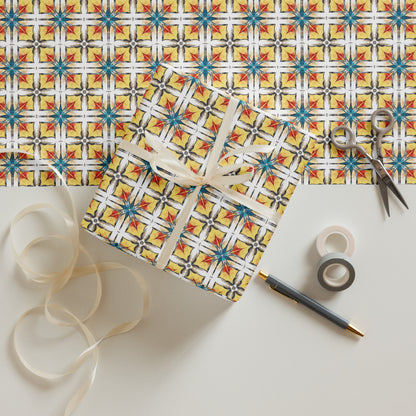 Set of 3 Fuego & Flow matte wrapping paper sheets, retro geometric print, gift wrap styling
