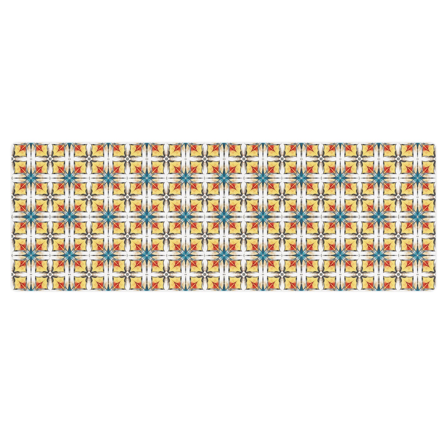 Fuego & Flow printed yoga mat with anti-slip rubber base, retro boho pattern