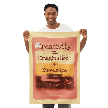 Formula No. 9 Creativity wall tapestry, 26 x 36 inch: Creativity equals Imagination plus Knowledge, divided by Fear squared
